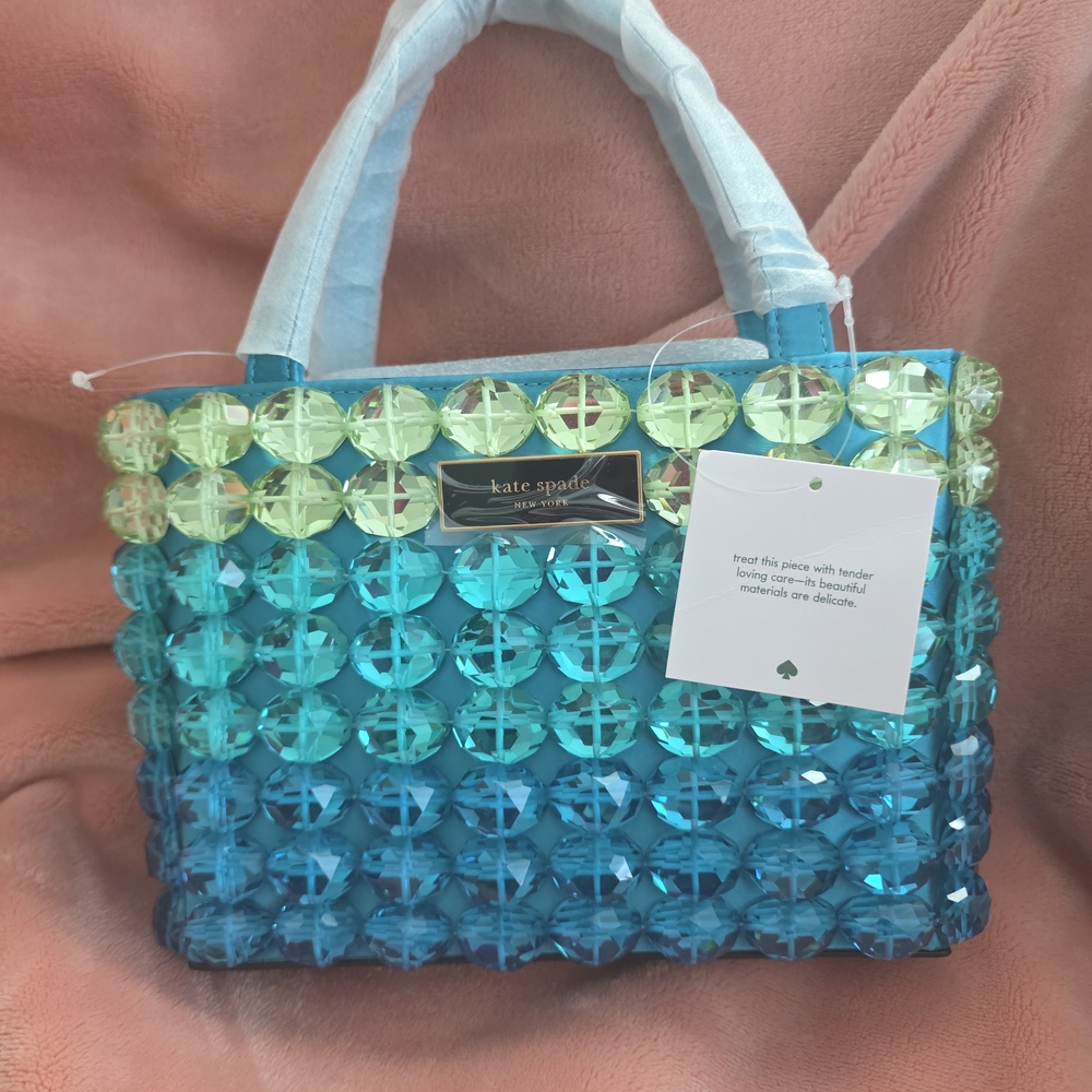 Kate Spade Blue and Yellow Tote Bag with Textured Design Sam Icon Purse